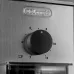 Close-up of DeLonghi KG89 Coffee Grinder rotary dial marked 2–12 cups with embossed logo above.