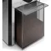 Front view of DeLonghi KG89 Coffee Grinder with ground coffee collected in transparent container under control knob.