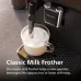 Close-up of Philips EP2220/10 2200 Series Coffee Machine frothing milk with classic milk frother into glass cup.