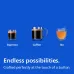 Display view of Philips EP2220/10 2200 Series Coffee Machine showing espresso, coffee, and tea beverage options.