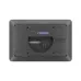 Rear view of Logitech Tap Scheduler back panel with certification logos, serial label, and mounting details.