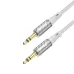 Close-up of BWOO BO-AUX075 1M 3.5mm Audio Extension Cable showing dual connectors with metal finish and cable texture