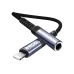Close-up of the BWOO BZ-48 Lightning to 3.5mm audio adapter, showing the braided cable and a close-up of the metal connectors.