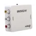A white Dtech DT-6518 AV to HDMI converter. The image shows the input side with yellow, white, and red RCA ports.