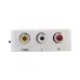 A front-on view of the Dtech DT-6518 AV to HDMI converter, showing the yellow, white, and red RCA input ports.
