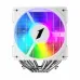 A top-down view of the CY12LD white CPU cooler, showing its vibrant rainbow RGB fan and four silver heat pipes.