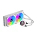 TS4 240 WH AIO CPU cooler with white radiator and two RGB fans, featuring an LCD pump head for temp monitoring.