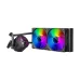 TS4 240 BK AIO CPU cooler with black radiator and two RGB fans, featuring an LCD pump head for temp monitoring.