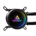 Front view of Antec LUNA 360 ARGB AIO Liquid CPU Cooler pump head with ARGB lighting effect.