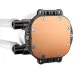 Antec Omni 360 ARGB AIO Liquid CPU Cooler copper cold plate view with dual tube connections and mounting hardware