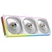 Triple-fan view of Antec Omni Matrix 360 ARGB AIO Liquid CPU Cooler in white with ARGB lighting accents.