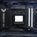 Interior view of ASUS MAX Gaming LC 360 ARGB LCD CPU Cooler installed on ASUS TUF motherboard with RGB RAM lighting.