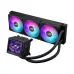 Angled view of ROG 360mm liquid cooler with RGB fans and LCD display pump, premium gaming cooling solution