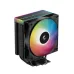 An oblique view of the DeepCool AG400 BK ARGB V2 CPU air cooler with a colorful RGB fan and black heatsink.