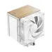 White CPU air cooler with aluminum fins, curved fan blades, and wood-like top panel