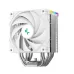 Angled front shot of the DeepCool AK500S DIGITAL SE WH CPU Cooler with heat pipes and RGB accent on top corner.