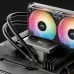 Installed system view of Deepcool LT360 Vision ARGB 360mm AIO Liquid CPU Cooler with dual fans, tubing, and LCD pump block on motherboard