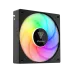 Angled view of the Gamdias BOREAS M1-620 cooler's ARGB fan, showcasing its square frame and vibrant rainbow illumination.
