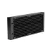 Front view of Gamdias CHIONE E4-240 V2 CPU Cooler radiator with dense fins and coolant inlet-outlet fittings.