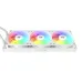 Radiator of Thermaltake LB360-S ARGB Sync CPU Cooler Snow with three RGB fans creating vibrant rainbow lighting.