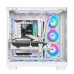 Interior gaming PC build featuring Thermaltake MAGFloe 360 Ultra ARGB Sync Snow CPU Cooler with RGB fans and GPU.