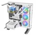 Open-frame desktop build with Thermaltake MINECUBE 360 Ultra ARGB Sync Snow CPU Cooler and RGB fans installed.