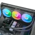Angled viewpoint of the Thermaltake TH360-S V3 ARGB Sync CPU Cooler fitted inside an open-top white computer chassis.