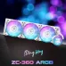 Front view of Yeston Zeaginal ZC-360 ARGB Bling Bling CPU Cooler showing triple RGB fans with glitter accents and pump.