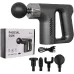 Front product display of KH-740 Rechargeable Fascial Massage Gun with charging cable, storage case, and multiple massage heads arranged neatly