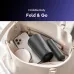 Oraimo Swift Dry 2 Hair Dryer shown folded in a travel bag, highlighting its compact portable design.