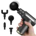 Close-up handheld view of SL-720 Rechargeable Deep Tissue Therapy Massage Gun with multiple massage heads displayed alongside on white background