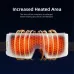 Front view of heated eye massager showing glowing heat distribution across wide coverage area