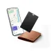 Lifestyle view of Wiwu Wi-Tag Smart Anti-Lost Tracker (WT-07) with smartphone map app and wallet for item tracking.