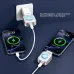 Angled view of X01 Type-C Charging Protector with LED indicator charging two smartphones via USB-C cables.