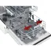 Interior view of Hitachi HDF-F146VX Dishwasher lower rack with removable cutlery basket and sliding wheels.