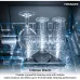 Hitachi HDF-F158CVGB Dishwasher shown washing glasses with intense water pressure for thorough cleaning.