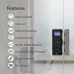 Lifestyle view of NGTeco SL04-GL40N Smart Door Lock on glass door highlighting features like auto lock, NFC, and fingerprint sensor.