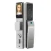 Dual-panel view of SmartX SX-Z2Pro Door Lock showing exterior keypad with fingerprint scanner, & facial recognition screen.