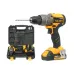 Front view of Tolsen 87254 Cordless Drill Machine with drill bit attached beside open case containing full kit.