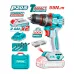 Kit view of TOTAL TIDLI20558 Drill Machine with battery, charger, accessories, and packaging box displayed together.
