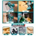 Collage view of TOTAL TIDLI20868 Drill Machine used on concrete, wood, MDF, and metal surfaces with gloved hands.