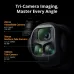 Close-up of DJI Mavic 4 Pro Hasselblad tri-camera system with 28mm, 70mm, and 168mm lenses.