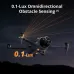Low-light DJI Mavic 4 Pro flight showing omnidirectional obstacle sensing with orange detection beams.