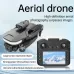 Perspective view of a folded black U6 Toy Drone next to its dedicated smart remote controller with screen.