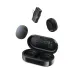 Two circular ACEFAST R3 magnetic lavalier microphones and a USB-C receiver hovering above an open black charging case.
