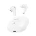 White Acefast W7 TWS wireless earbuds floating above an open white charging case, front view.