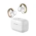 Lifestyle view of Anker Soundcore AeroClip white and gold earbuds with ergonomic ear hooks and charging case.