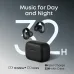 Front view of Anker Soundcore AeroClip earbuds and case highlighting 32-hour battery life and fast charging.