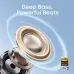 Close-up of Anker Soundcore C50i speaker driver with blue soundwave effect emphasizing deep bass and LDAC audio.