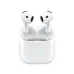 AirPods 5 white earbuds placed in an open wireless charging case, showing the earbuds and charging indicator.